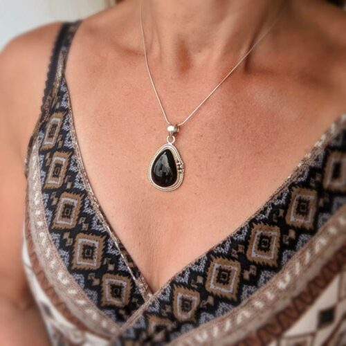 Pendentif argent et onyx goutte