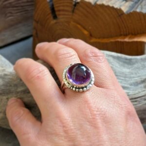 Bague ethnique chic améthyste argent