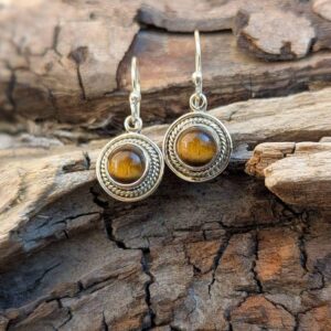 Boucles d'oreilles ethniques argent œil de tigre