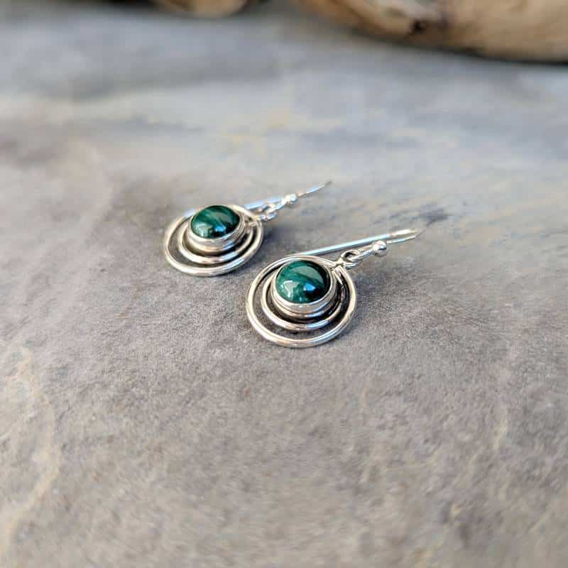 Boucles d'oreilles argent et malachite Boucles d'oreilles argent et malachite