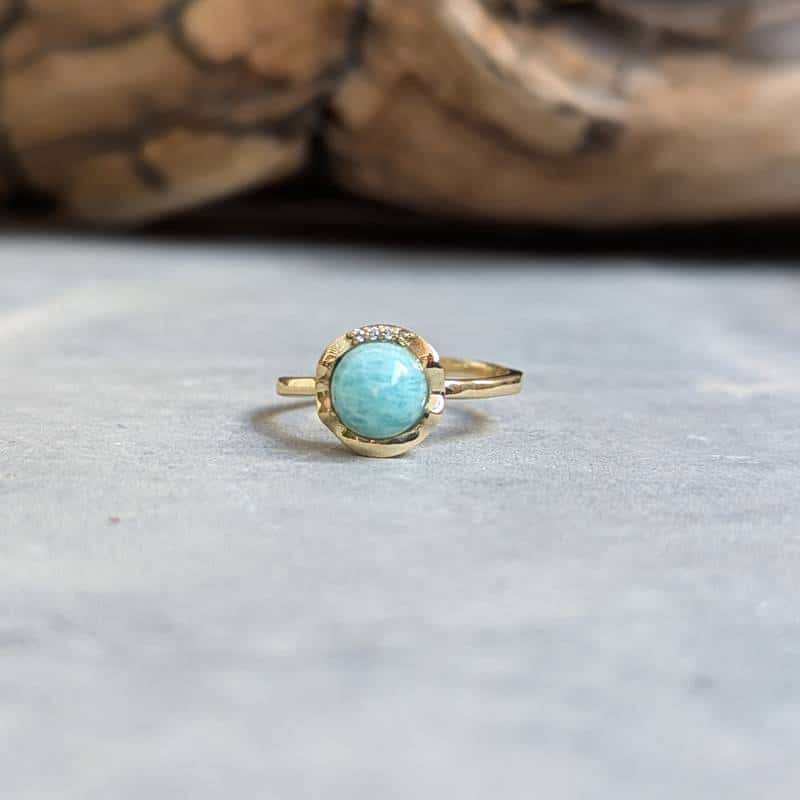 Bague amazonite et zircons FLEUR Bague amazonite et zircons FLEUR