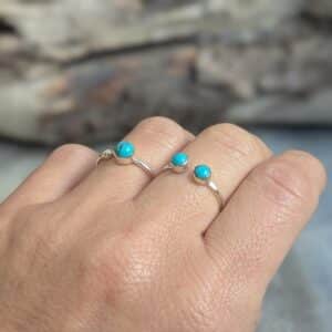 Bague fine ajustable turquoise argent DUO
