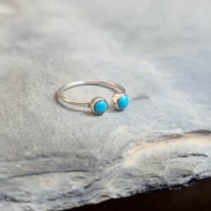 Bague fine ajustable turquoise argent DUO