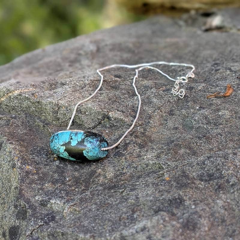 Collier turquoise argent DZI Collier turquoise argent DZI