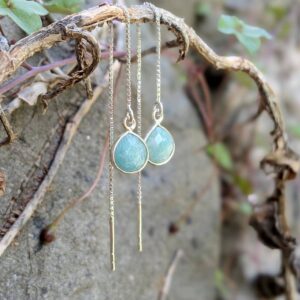 Boucles d'oreilles longues amazonite argent