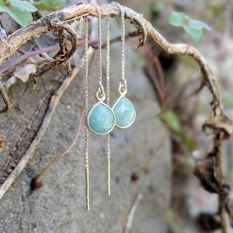 Boucles d'oreilles longues amazonite argent